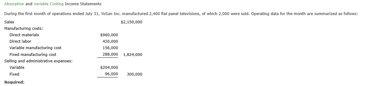 Answered Absorption And Variable Costing Income Bartleby 7324