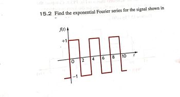 forugine XUS
Mona Mon
15.2 Find the exponential Fourier series for the signal shown in
年
+1
O
2
北
8 10
6
4