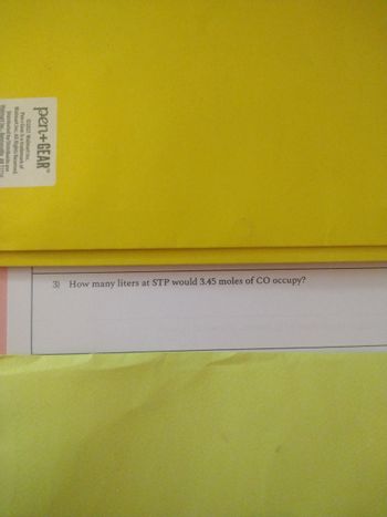 pen+GEAR™
©2021 Walmart In
Pen+Gear is a trademark
Walmart Inc. All Rights Reserved
Distributed by/Distribuido p
3) How many liters at STP would 3.45 moles of CO occupy?