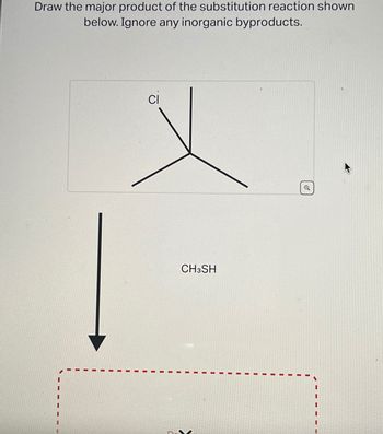 Draw the major product of the substitution reaction shown
below. Ignore any inorganic byproducts.
CI
CH3SH
Q