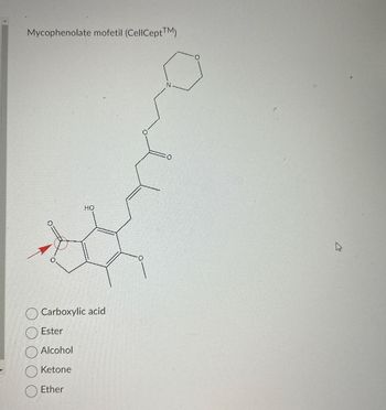 Mycophenolate mofetil (CellCeptTM)
O
HO
Carboxylic acid
Ester
Alcohol
Ketone
Ether
N