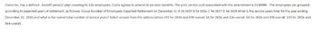 Crane Inc. has a defined - benefit pension plan covering its 216 employees. Crane agrees to amend its pension benefits. The prior service cost associated with the amendment is $140000. The employees are grouped
according to expected years of retirement, as follows: Group Number of Employees Expected Retirement on December 31 A 24 2025 B 54 2026 C 94 2027 D 44 2028 What is the service years total for the year ending
December 31, 2026 and what is the overall total number of service years? Select answer from the options below 192 for 2026 and 590 overall. 54 for 2026 and 216 overall. 54 for 2026 and 590 overall. 192 for 2026 and
864 overall.