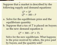 Answered: Suppose that a market is described by… | bartleby