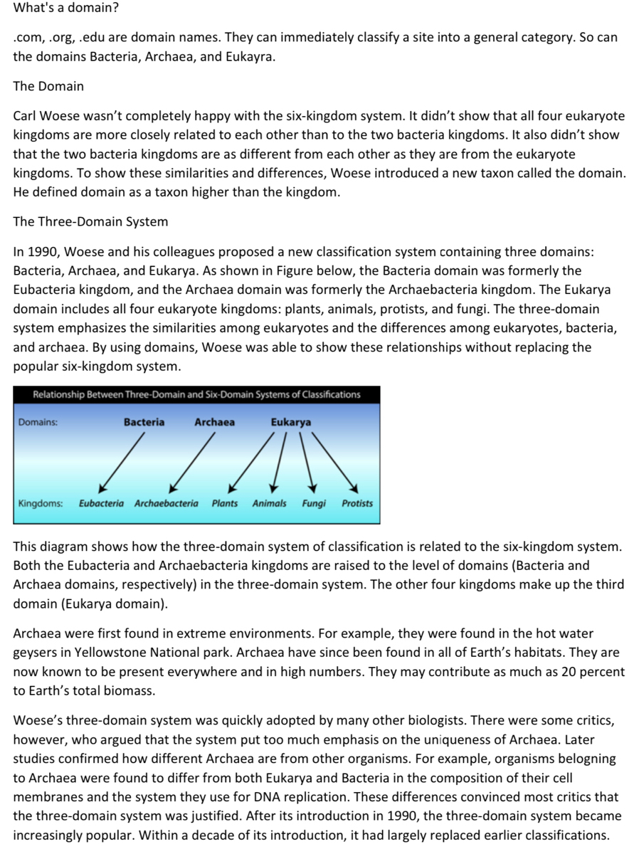 What are the 3 domains of life and their characteristics? Three Domain  Classification by Carl Woese