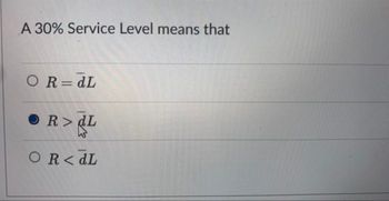 A 30% Service Level means that
OR=dL
•R>dL
OR<dL