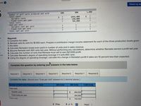 HW
Check my WC
800
1,000
600
Number of golf carts produced and sold
Total costs
Variable costs
Fixed costs per year
Total costs
Cost per unit
Variable cost per unit
Fixed cost per unit
Total cost per unit
?
$464,000
240,000
704,000
?
ok
Required:
1. Complete the table.
2. Ramada sells its carts for $1,450 each. Prepare a contribution margin income statement for each of the three production levels given
in the table.
4. Calculate Ramada's break-even point in number of units and in sales revenue.
5. Assume Ramada sold 300 carts last year. Without performing any calculations, determine whether Ramada earned a profit last year.
6. Calculate the number of carts that Ramada must sell to earn $21,000 profit.
7. Calculate Ramada's degree of operating leverage if it sells 850 carts.
8. Using the degree of operating leverage, calculate the change in Ramada's profit if sales are 15 percent less than expected.
nces
Complete this question by entering your answers in the tabs below.
Required 1
Required 2
Required 4
Required 5
Required 6
Required 7
Required 8
Complete the table. (Round your "Cost per Unit" answers to 2 decimal places.)
Number of Golf Carts Produced and Sold
600 Units
800 Units
1,000 Units
Total costs
Variable costs
464,000
Fixed costs per year
240,000
Total costs
704.000
< Prev
5 of 5
Next >
%24
%24
%24
%24
