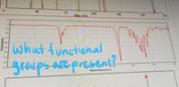 35
70
105
140
Mass M/e
175
210
1.1
1.0
0.9
0.8
0.7
what functional
groups arepresent?
0.6
0.5
0.4
0.3
0.2
500
1000
2000 0
1500
Q.1
500
Wavenumbers (cm-1)
Transmitance
B
