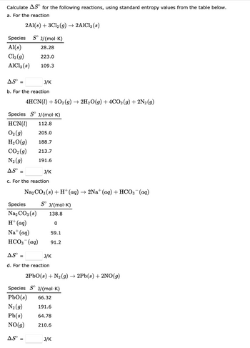 Answered: Calculate AS for the following… | bartleby