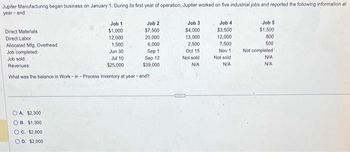 Answered: Jupiter Manufacturing began business on… | bartleby