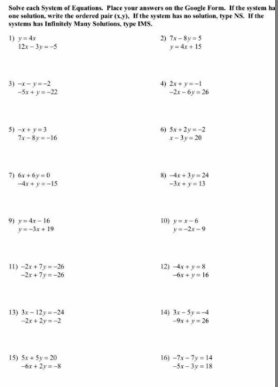 Answered: Solve each System of Equations. Place… | bartleby