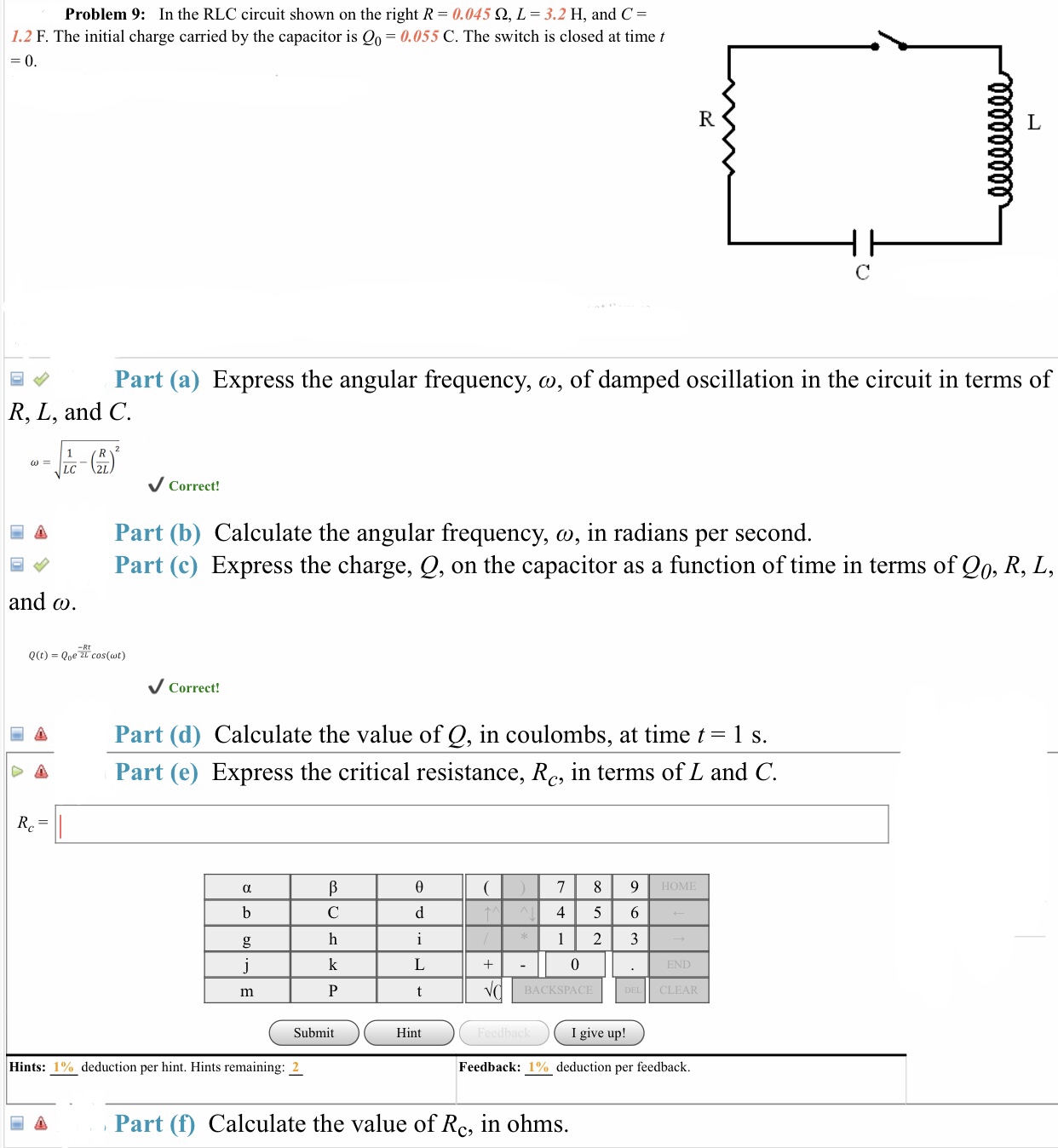 Answered: Problem 9: In The RLC Circuit Shown On… | Bartleby