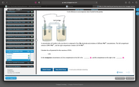 < >
west.cengagenow.com
UB Topic: Final Project Planning Discussion - Official Project Group 24
* My Home
OWLV2 | Online teaching and learning resource from Cengage Learning
Assignment 7 - Chapter 17
[Review Topics]
[References]
1. Half Reactions
1 pts
M)
Use the References to access important values if needed for this question.
2. Electrochemical Cells: Components...1 pts
M
3. Reduction Potential Table: Oxidi...
1 pts 2req
Salt bridge
4. Reduction Potential Table: Predict ... 1 pts
M
5. Standard Cells: Identify Features
1 pts 2req
6. Standard Cells: Equations and C... 1 pts 2req
7. Calculate AG° Given Cell Reacti...
1 pts 2req
8. Calculate Ecell from AG (Nonstanda...1 pts
(M)
9. Calculate K Given Cell Reaction (E... 1 pts
M)
A concentration cell similar to the one shown is composed of two Mn electrodes and solutions of different Mn2+ concentrations. The left compartment
contains 1.38 M Mn , and the right compartment contains 1.31 M Mn2+.
10. Relationships Among E°cell, AG°, ...1 pts
M)
2+
11. Nernst: Eceli: Vary Concentratio... 1 pts 2req
Calculate the cell potential for this reaction at 298 K.
12. Nernst: Concentration Cells
1 pts 2req
Preparation
volts
Question
Question
In this manganese concentration cell, the compartment on the left is the
and the compartment on the right is the
Question
13. Nernst: Calculate Concentratio...
1 pts 2req
14. Nernst: pH Calculations
1 pts 2req
Submit Answer
Retry Entire Group
4 more group attempts remaining
Progress:
6/16 groups
Due Dec 3 at 11:55 PM
Previous
Next
Finish Assignment
Email Instructor
Save and Exit
Cengage Learning | Cengage Technical Support
