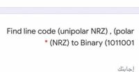 Find line code (unipolar NRZ), (polar
(NRZ) to Binary (1011001
