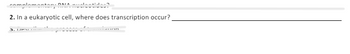 complementery
nucleotides?
2. In a eukaryotic cell, where does transcription occur?
3. 1