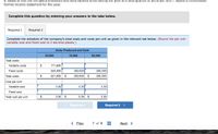 2. ASSuiTme tiat tITE COMpaliy prouuCeS aliU Selis o2,000 ui ILS uuTIy the yeai ai a SEi ng phce uI p3.TO pei ui IIL. Fiepaie a CoLIIDution
format income statement for the year.
Complete this question by entering your answers in the tabs below.
Required 1
Required 2
Complete the schedule of the company's total costs and costs per unit as given in the relevant tab below. (Round the per unit
variable cost and fixed cost to 2 decimal places.)
Units Produced and Sold
52,000
72,000
92,000
Total costs:
Variable costs
$
171,600
Fixed costs
350,000
350,000
350,000
Total costs
$
521,600 $
350,000
$
350,000
Cost per unit:
Variable cost
3.30
3.30
3.30
Fixed cost
Total cost per unit
3.30
3.30
$
3.30
< Required 1
Required 2
<>
< Prev
7 of 8
Next >
