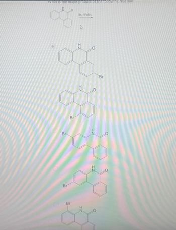 What is the major product of the following reaction?
0
Br₂/FeBra
IN
IZ
Br
Br
Br
IN
Br
Br