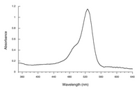 1.2
1
0.8
0.6
0.4
0.2
360
400
440
480
520
560
600
640
Wavelength (nm)
Absorbance
