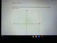 TEA STAAR Released Te.
Graph this inequality:
x > -6
Plot points on the boundary line. Select the line to switch between solid and dotted. Select a
region to shade it.
104
6
4
2
-10
-8
-4
-2
4
8.
10
-2
-4
-
-8
6.
