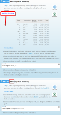 Obj. 2, 3 The beginning inventory at Midnight Supplies and data on
purchases and sales for a three-month period ending March 31 are as
SHOW ME HOW
follows:
PR 6-2A below
EXCEL TEMPLATE
Date
Transaction Number Per Unit
Total
of Units
Jan. 1
Inventory
7,500
$ 75.00 $ 562,500
10
Purchase
22,500
85.00 1,912,500
28
Sale
11,250
150.00 1,687,500
30
Sale
3,750
150.00
562,500
Feb. 5
Sale
1,500
150.00
225,000
10
Purchase
54,000
87.50 4,725,000
16
Sale
27,000
160.00 4,320,000
28
Sale
25,500
160.00 4,080,000
Mar. 5
Purchase
45,000
89.50 4,027,500
14
Sale
30,000
160.00 4,800,000
25
Purchase
7,500
90.00
675,000
30
Sale
26,250
160.00 4,200,000
Instructions
Record the inventory, purchases, and cost of goods sold data in a perpetual inventory
record similar to the one illustrated in Exhibit 3, using the first-in, first-out method.
Determine the total sales and the total cost of goods sold for the period. Journalize the
entries in the sales and cost of goods sold accounts. Assume that all sales were on account.
Determine the gross profit from sales for the period.
