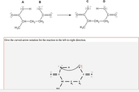 ### Reaction Mechanism and Curved-Arrow Notation

#### Initial Reaction Structures (Reactants)

- **Molecule A**: 
  - Structure: A carboxylic acid group with an additional single bonded hydrogen.
  - Atoms: Contains a carbon with a double-bonded oxygen (C=O) and an OH group.
  - Additional Groups: The carbon is bonded to a propyl group (CH2-CH2-CH3).

- **Molecule B**:
  - Structure: A carbonyl group with no additional hydrogens bonded to the carbon.
  - Atoms: Contains a carbon double-bonded to oxygen (C=O) with a single lone pair.
  
#### Final Reaction Structures (Products)

- **Molecule C**: 
  - Structure: Similar to Molecule B with a carboxylic acid structure.
  - Atoms: Has a carbon doubly bonded to an oxygen (C=O).
  - Additional Groups: Remains bonded to the same propyl group (CH2-CH2-CH3).

- **Molecule D**:
  - Structure: Similar to an alcohol with no charge.
  - Atoms: Contains an OH group with a hydrogen atom bonded.

#### Curved-Arrow Notation

- **Description**: The diagram below the reaction equation illustrates the electron flow using curved-arrow notation.
- **Electron Flow**: 
  - A curved arrow starts from the lone pair of electrons on the oxygen of Molecule A's OH group.
  - The arrow points towards the hydrogen atom, indicating that the lone pair is forming a bond with the hydrogen.
  - Another curved arrow starts from the bond between the hydrogen and oxygen in the OH group, pointing towards the oxygen in Molecule B, indicating the transfer of the hydrogen atom.

This notation shows the movement of electrons during the reaction, facilitating the conversion of reactants to products. Understanding this visual representation is crucial for deciphering reaction mechanisms in organic chemistry.