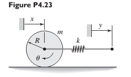 Chapter 4, Problem 4.23P, In Figure P4.23, assume that the cylinder rolls without slipping. The spring is at its free length 