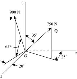 Chapter 2.4, Problem 56P, Determine (a) the x, y, and z components of the 900-N force, (b) the angles x,y, and z that the 