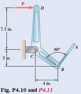 Chapter 4.1, Problem 10P, The lever BCD is hinged at C and attached to a control rod at B. If P=100lb, determine (a) the 