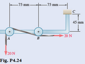 Chapter 4.1, Problem 24P, A tension of 20 N is maintained in a tape as it passes through the support system shown. Knowing 