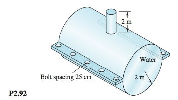 Chapter 2, Problem 2.92P, A 4-m-diameter water lank consists of two half cylinders, each weighing 4.5 kN/m, bolted together as 