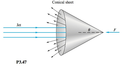 Chapter 3, Problem 3.47P, A liquid jet of velocity Vjand diameter Djstrikes a fixed hollow cone, as in Fig. P3.47, and 