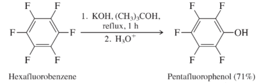 Chapter 23, Problem 28P, Pentafluorophenol is readily prepared by heating hexafluorobenzene with potassium hydroxide in 
