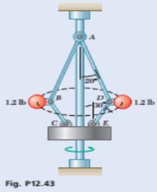 Chapter 12.1, Problem 12.43P, The 1.2-Ib flyballs of a centrifugal governor revolve at a constant speed v in the horizontal circle 