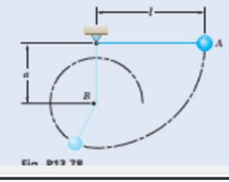 Chapter 13.2, Problem 13.78P, The pendulum shown is released from rest at A and swings through 90° before the cord touches the 
