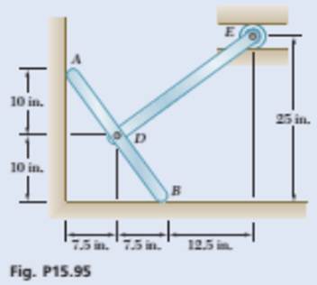 Chapter 15.3, Problem 15.95P, Two 25-in. rods are pin-connected at D as shown. Knowing that B moves to the left with a constant 