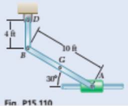 Chapter 15.4, Problem 15.110P, End A of rod AB moves to the right with a constant velocity of 6 ft/s. For the position shown, 