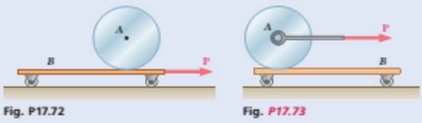 Chapter 17.2, Problem 17.73P, A 9-in.-radius cylinder of weight 18 Ib rests on a 6-Ib carriage. The system is at rest when a force 