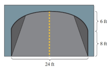 Chapter 7, Problem 17T, 17.	The entrance to a tunnel is in the shape of a semiellipse over a 24-ft by 8-ft rectangular 