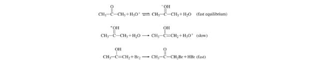 Chapter 14, Problem 85AP, The bromination of acetone is acid-catalyzed: CH 3 COCH 3 + Br 2 → catayst H + CH 3 COCH 2 Br + H + 