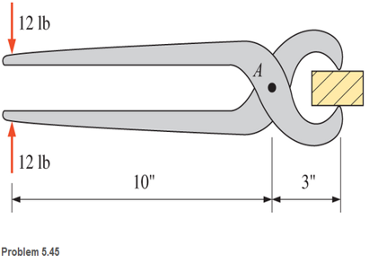 Chapter 5, Problem 5.45SP, The tongs shown are used to grip an object. For an input force of 12 lb on each handle, determine 