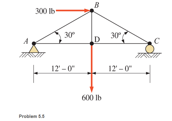 Chapter 5, Problem 5.5P, Calculate the forces in all members of the trusses shown, using the method of joints. 