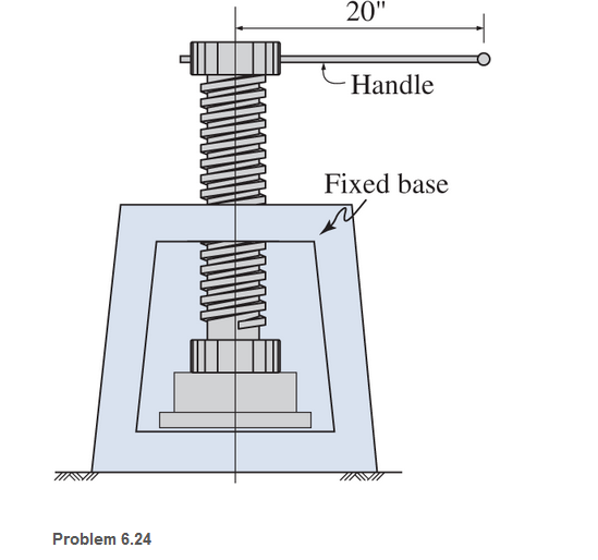 Chapter 6, Problem 6.24P, A square-threaded screw is used ii a press, shown, to exert a pressure of 4000 Ib. The screw has a 