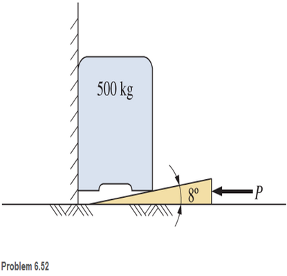 Chapter 6, Problem 6.52SP, A machine having a mass of 500 kg is to be raised using a wedge, as shown. The coefficient of 