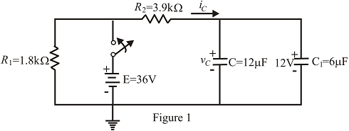 Chapter 10, Problem 44P, The capacitors in Fig. 10.112 are initially charged to 12 V with the polarity shown. a. Write the 
