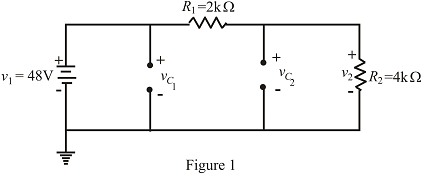 Chapter 10, Problem 56P, For the configuration in Fig.10.124, determine the steady-state voltage across each capacitor and 