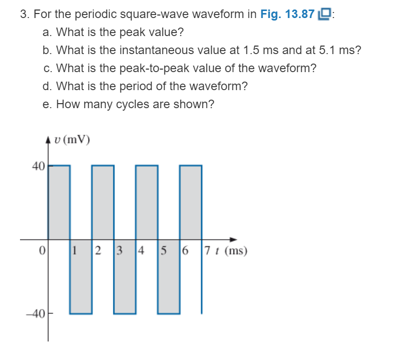 Chapter 13, Problem 3P, For the periodic square-wave waveform in Fig. 13.87: a. What is the peak value? b. What is the 