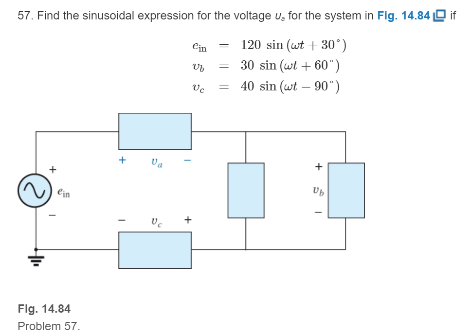 Chapter 14, Problem 57P, Find the sinusoidal expression for the voltage Ua for the system in Fig. 14.84 if 