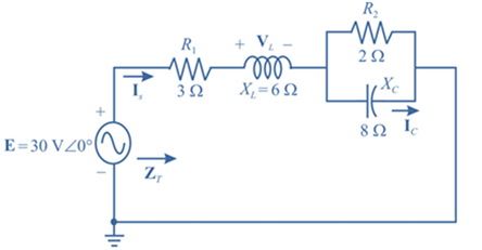 Chapter 17, Problem 2P, For the network in Fig. 17.39: a. Find the total impedance ZT. b. Determine the current IS. c. 