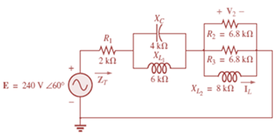 Chapter 17, Problem 4P, For the network in Fig. 17.41: a. Find the total impedance ZT. b. Calculate the voltage V2 and the 