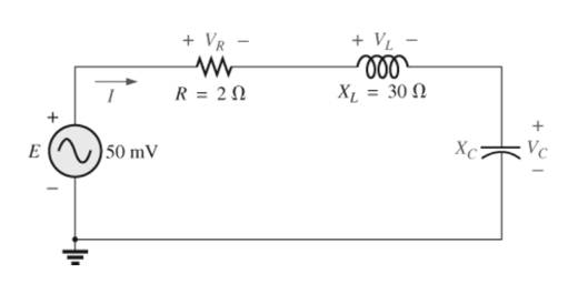 Chapter 21, Problem 2P, For the senes circuit in Fig. 21.51 : a. Find the value of Xc for resonance. b. Determine the total 