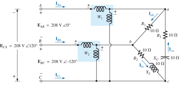 Chapter 24, Problem 50P, For the Y-  system in Fig. 24.56: Determine the magnitude and angle of the phase currents. Find the 